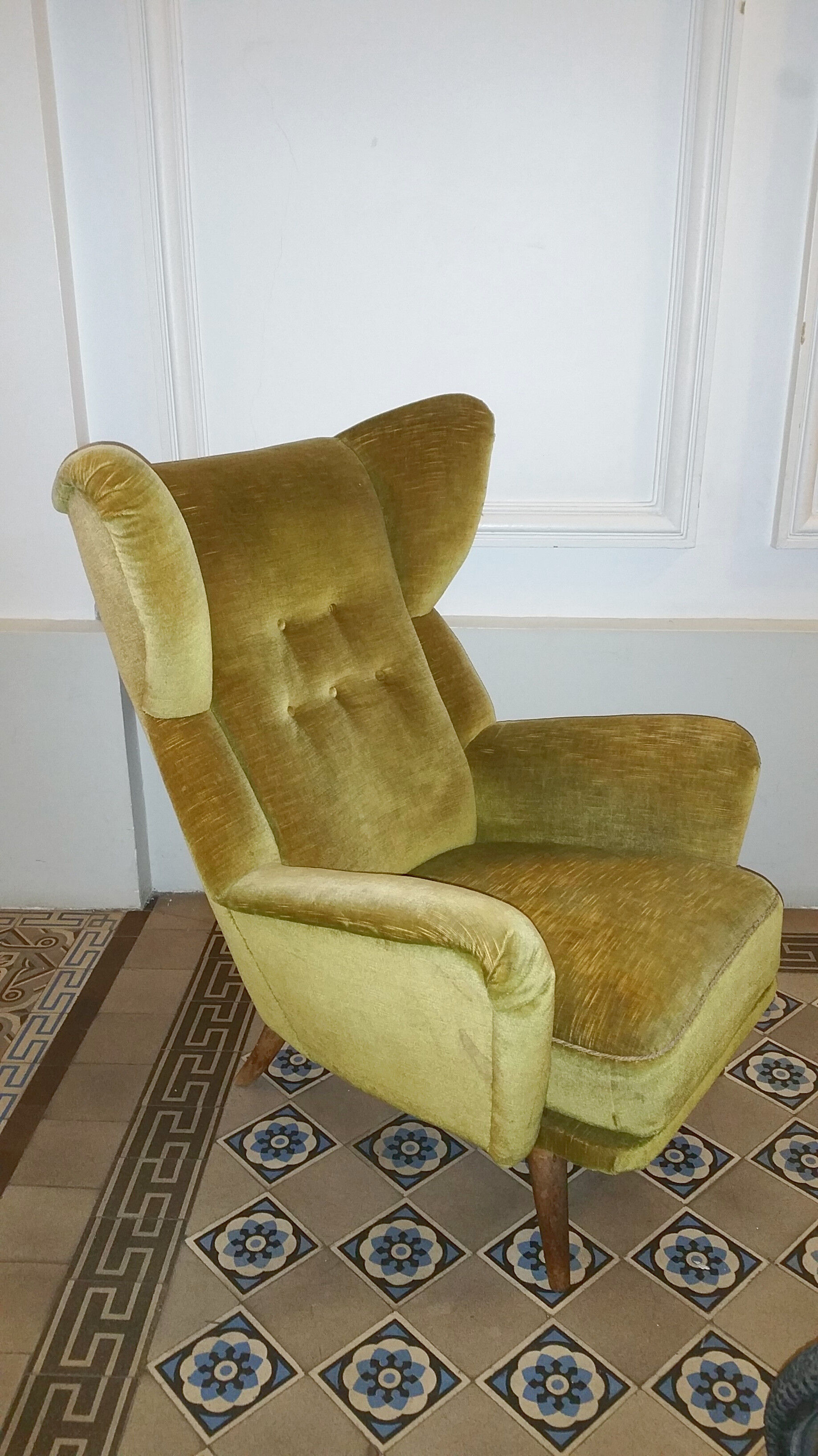 Danish wingback chair years 50-60 green armchair
