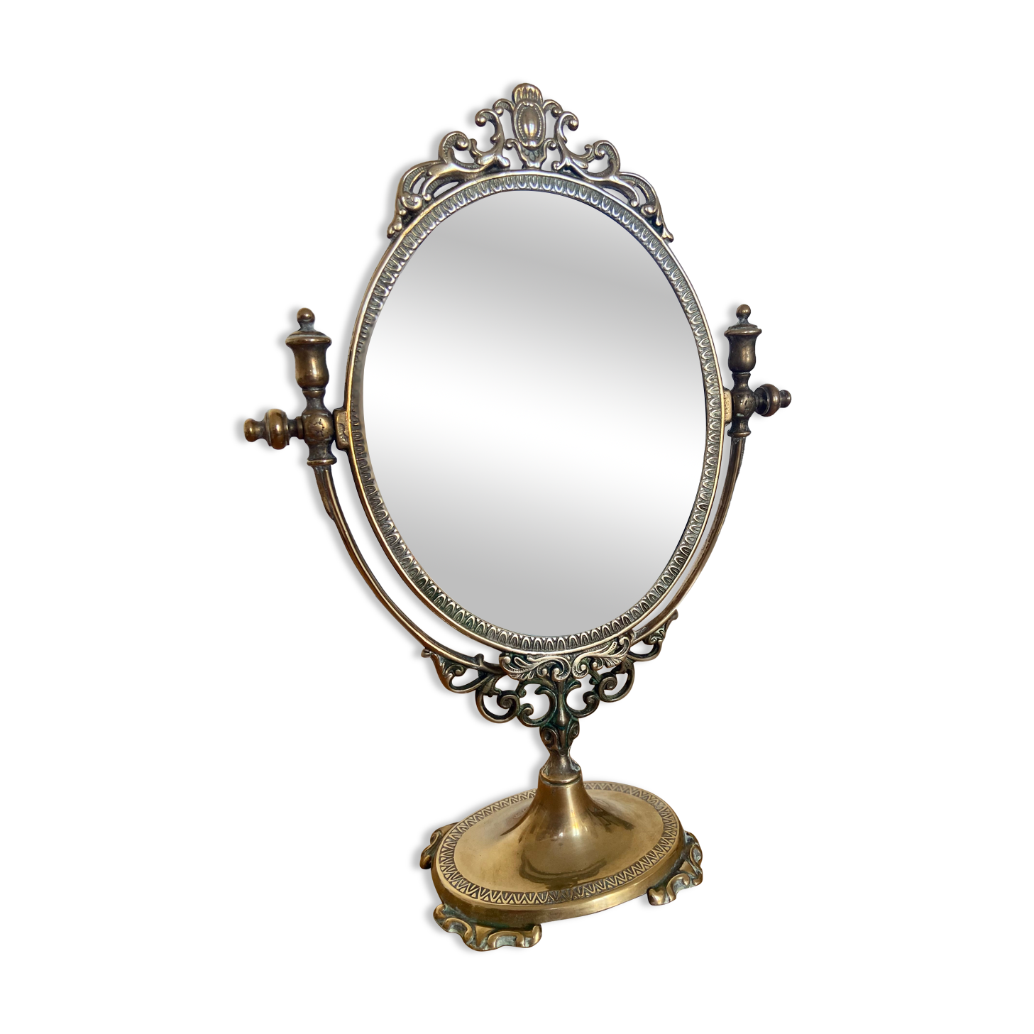 Psyche mirror, early XX th in golden brass