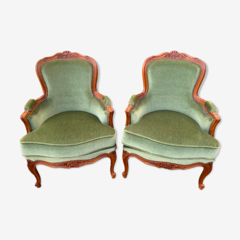 Paire de bergères fauteuils style Louis XV