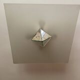 Modernist square sandblasted glass ceiling light topped with a vintage Art Deco mirror pyramid