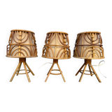 Set of 3 rattan lamps from the 1960s France