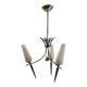 Modernist chandelier with 3 lights in gold and black metal, opaline shade - 50s