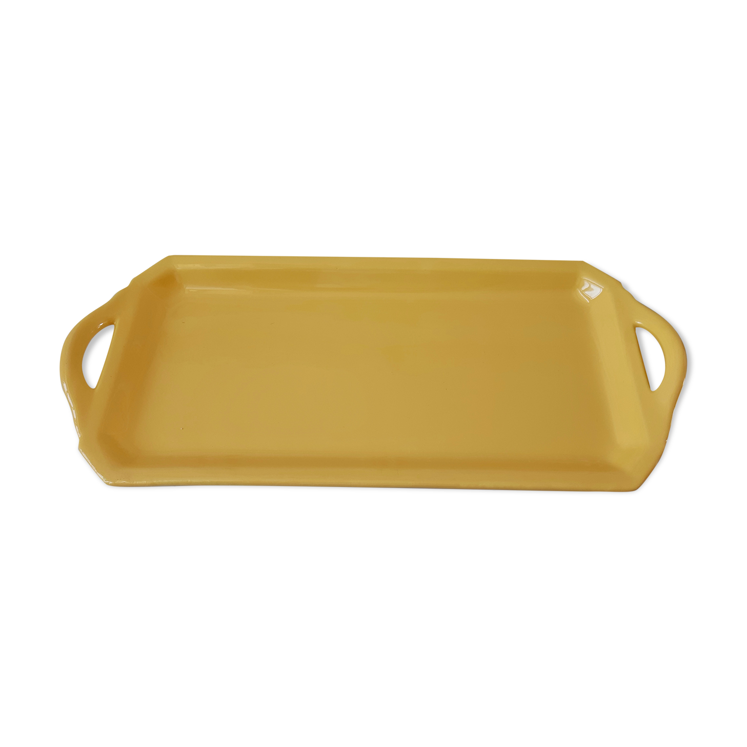 Plat à cake jaune HBCM Creil et Montereau années 50
