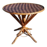 Table vintage en rotin et plateau noisetier