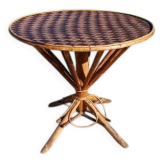 Vintage rattan table with hazelnut top