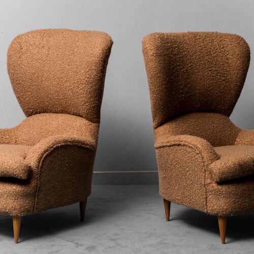 Paire de fauteuils en bouclé marron 50s vintage