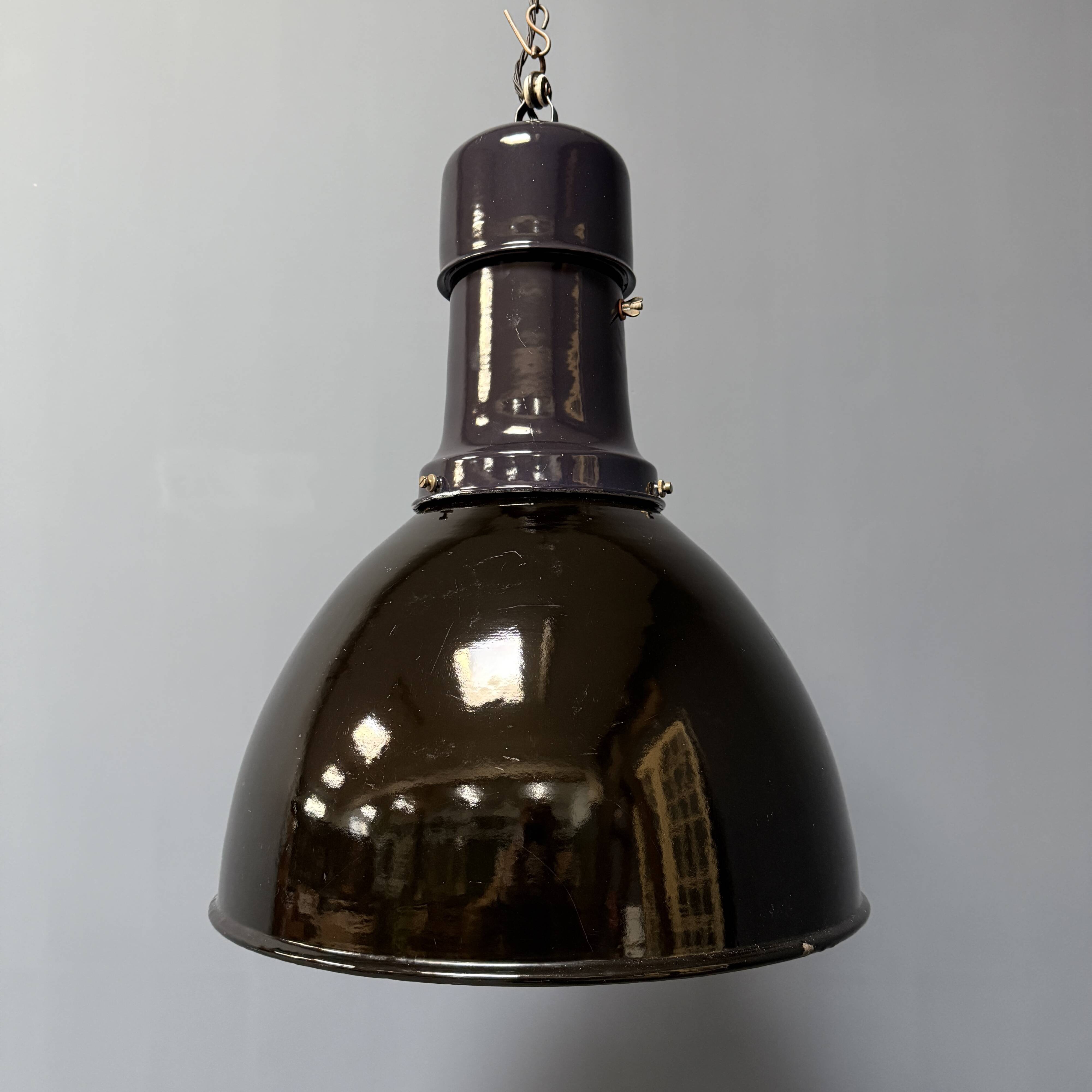 Large black enamel Bauhaus factory lamp