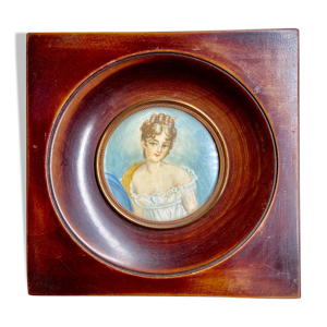 Portrait femme miniature - cadre bois