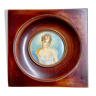 Portrait femme miniature dans cadre bois et laiton