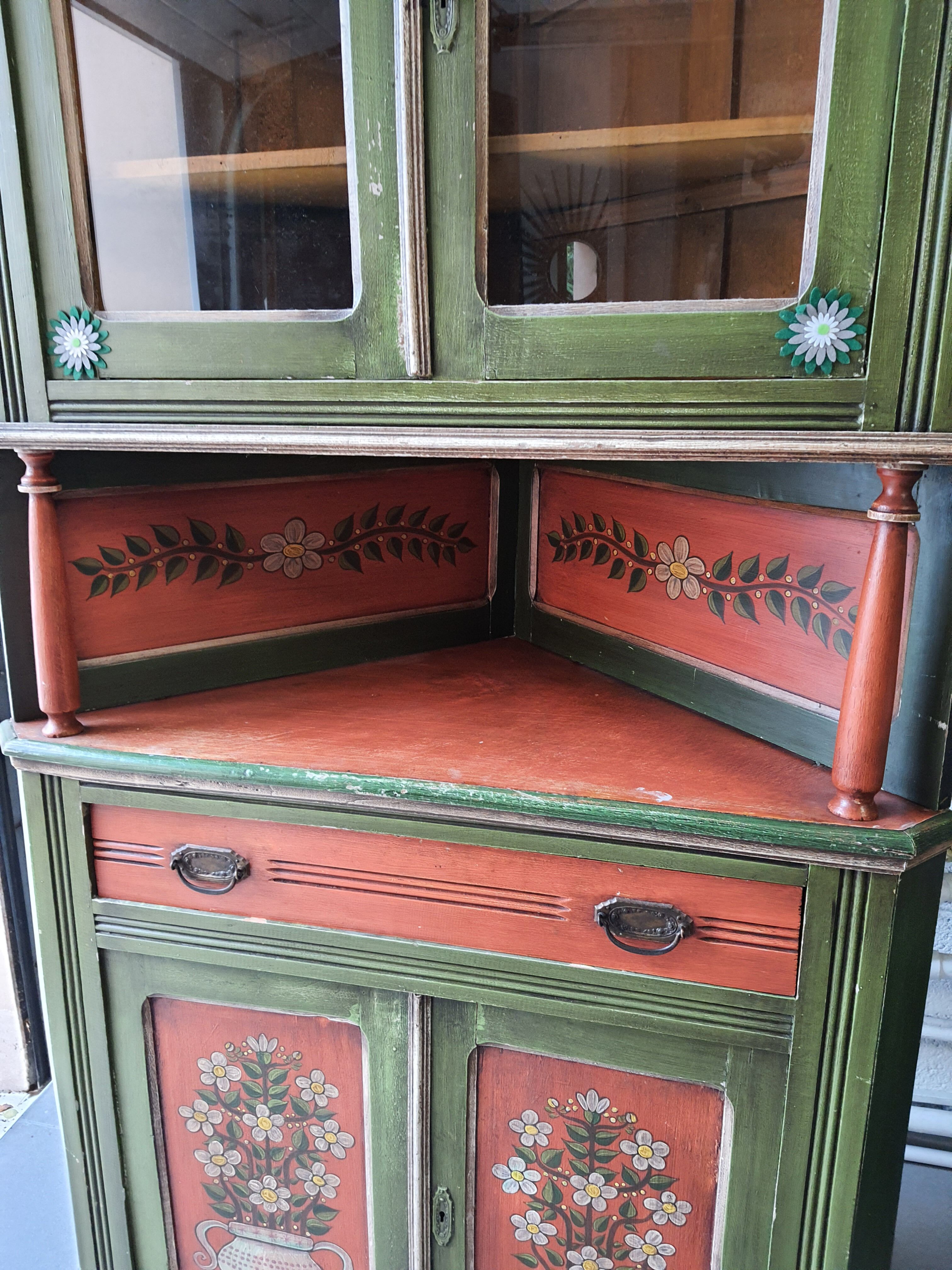 Hand-painted and signed notched cabinet
