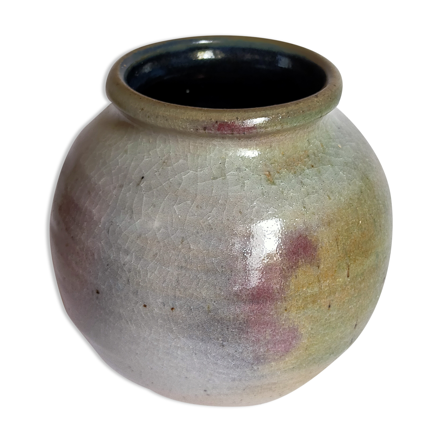 Ball vase in enamel sandstone cracked inside Indigo