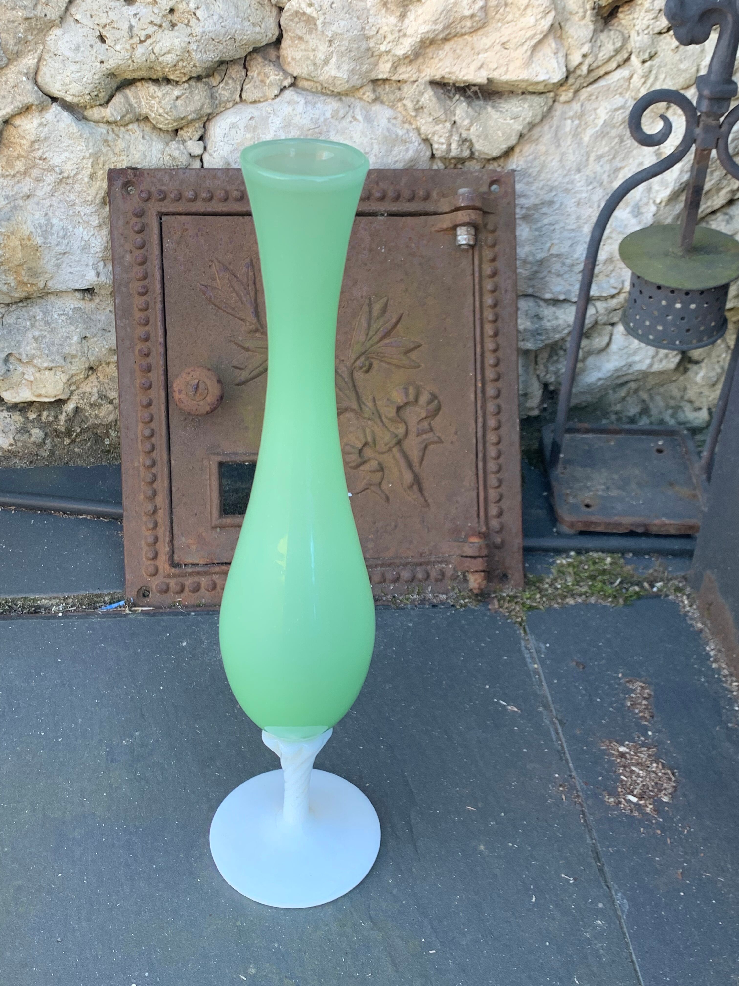 Vintage green and white opaline soliflore vase