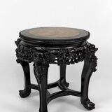 Asian wooden stand carved with Demons, marble top, Indochina, circa 1880