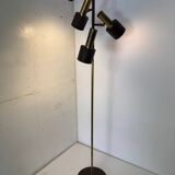 Lampadaire vintage moderniste marron et laiton à 3 spots, années 1960