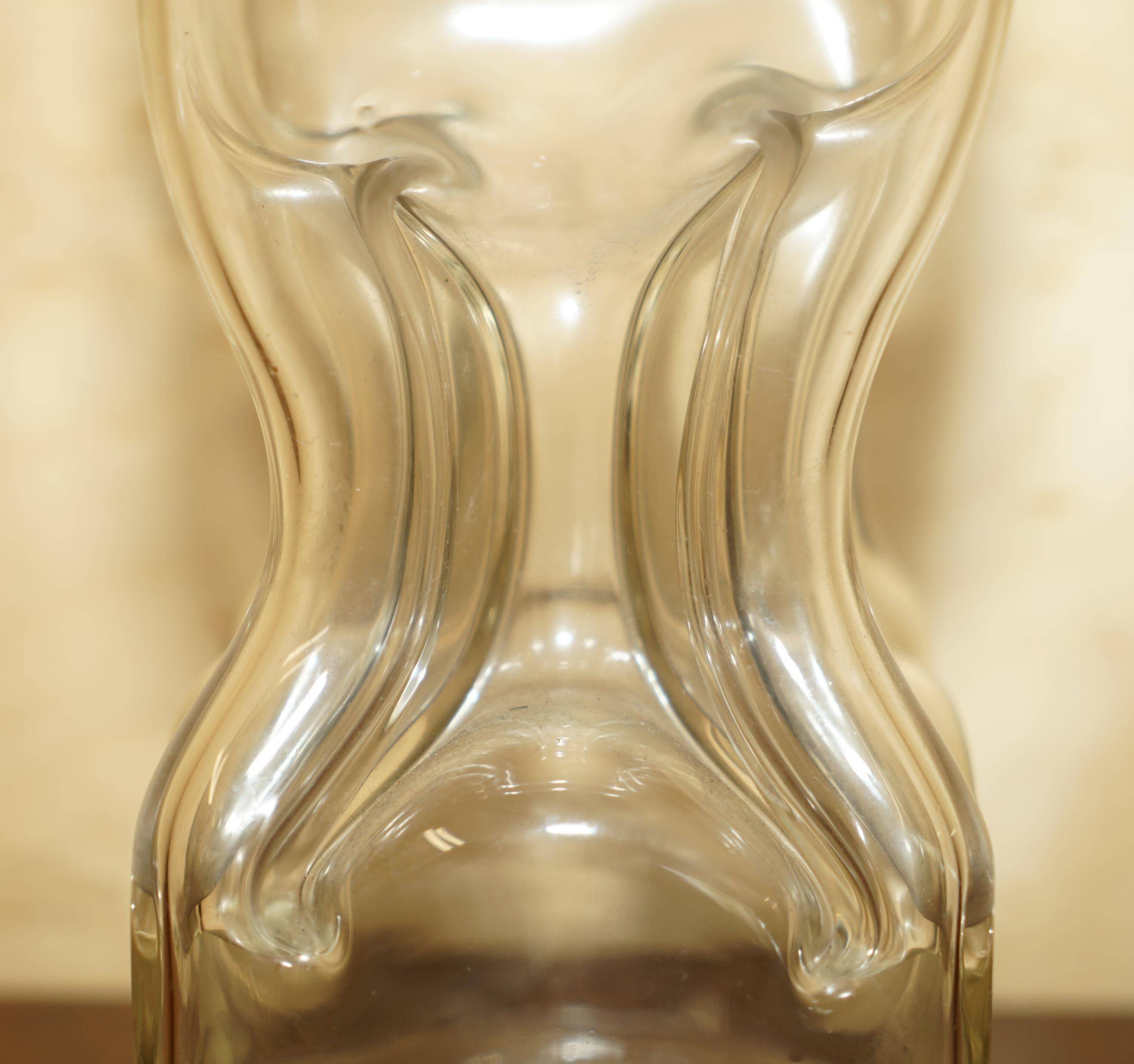 Pair of antique pinched decanters circa 1900 for serving whisky, bourbon, vodka, gin.