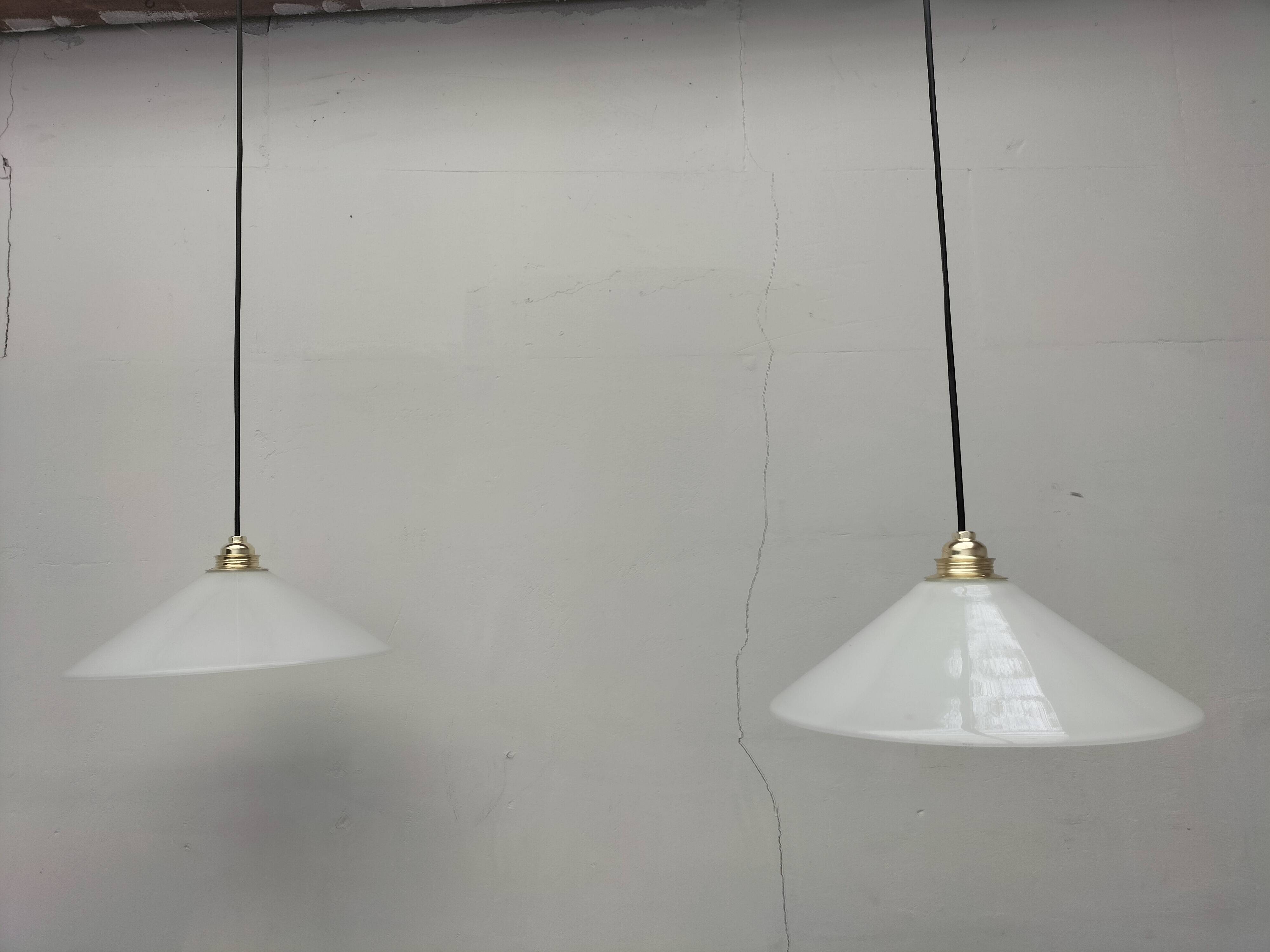 Pair of opaline pendant lights