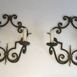 Pair of large decorative wrought iron wall sconces