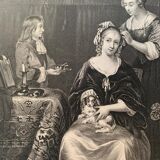 Casper Netscher, La toilette, gravure, XIXème siècle