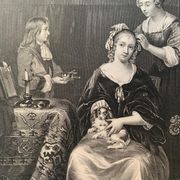 Casper Netscher, La toilette, gravure, XIXème siècle