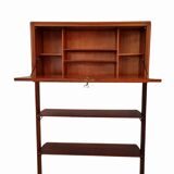 Small walnut and brass wall unit with desk function by William Watting