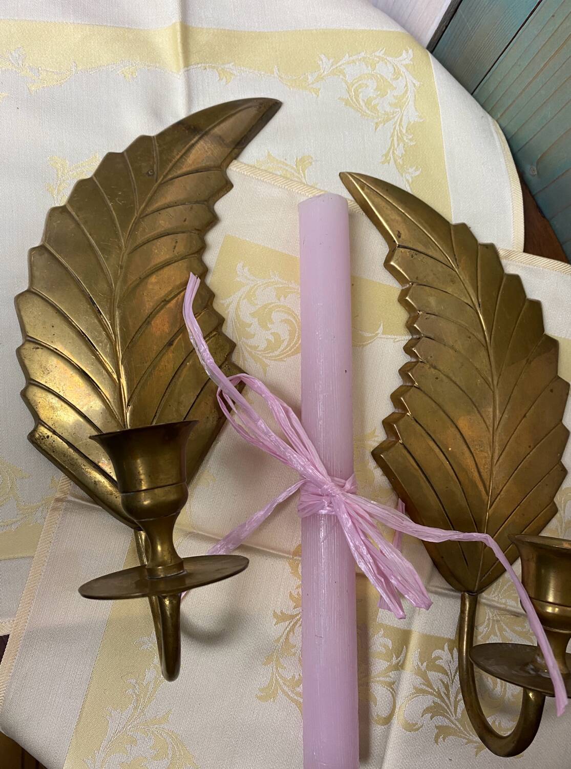 Pair of old bronze/brass wall lights
