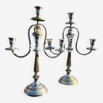 Pair of silver metal candelabra candle holders