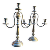Paire de bougeoirs candélabres métal argenté