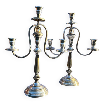 Pair of silver metal candelabra candle holders