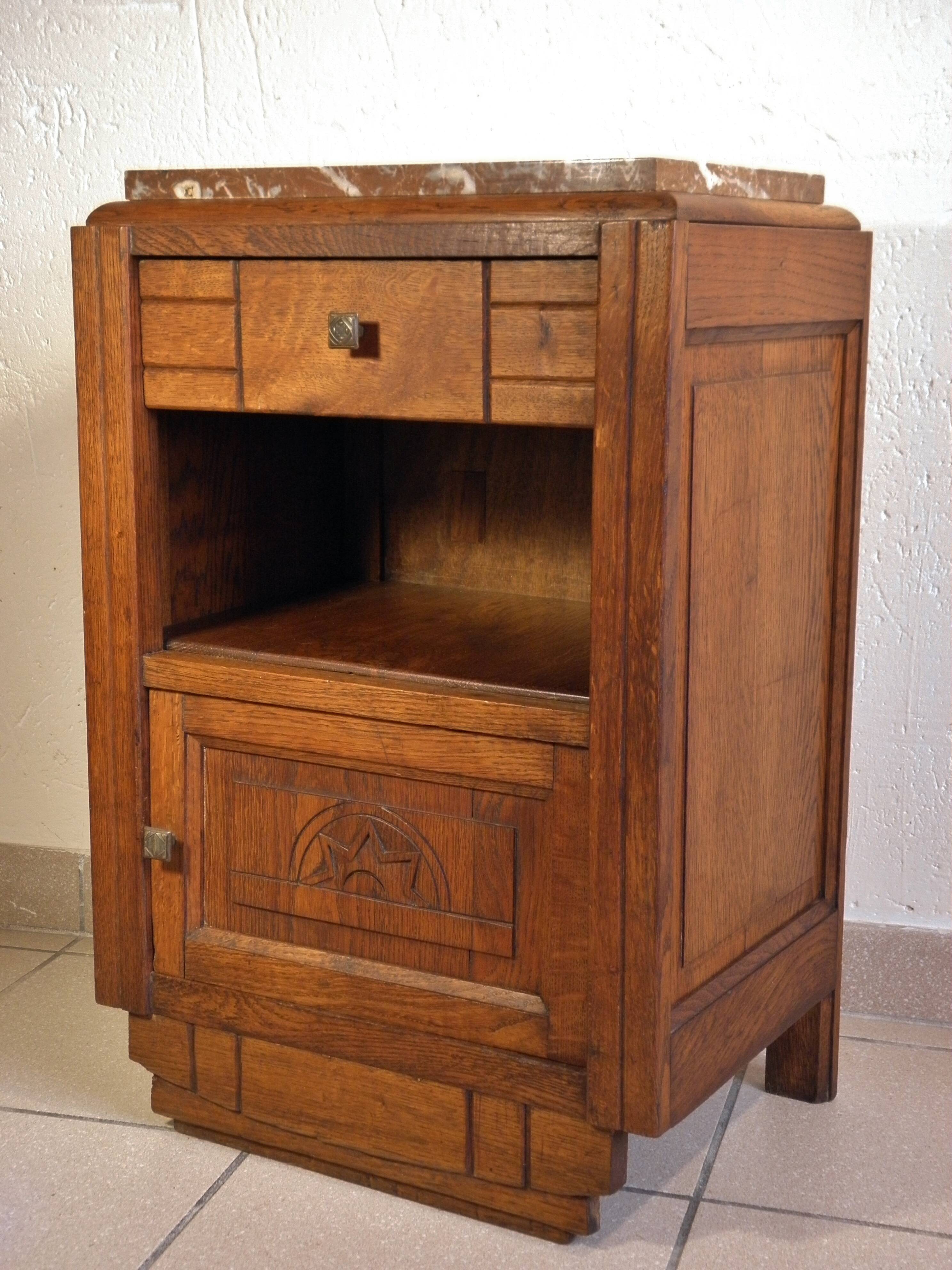 Art Deco bedside table in wood and marble