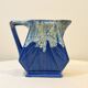 Large vintage art deco pitcher alpho in fat lava blue ceramic vase signed