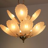 French chandelier in brass with Murano glass shells, 1970s