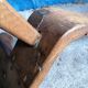 Tripod wooden stool with brutalistic vintage brutalism