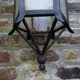 ancient hexagonal wrought iron lantern, decoration lily flowers- 19th century