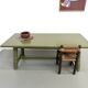 Glossy olive green lacquered dining table — DLG Georges Robert, Circa 1970