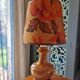 Lampe à poser vintage couleur caramel avec son abat-jour fleuri
