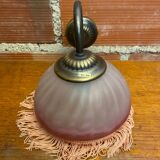 Antique Swan Neck Wall Lamp Gold Metal + Vintage Pink Glass Dome