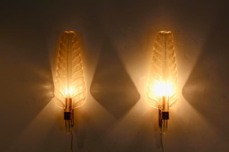 Pair of 24-carat gold flaked glass leaf appliques
