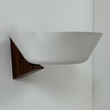 Vintage wall lamp, wood, chrome and white metal, Hagoort, Netherlands, 1960.