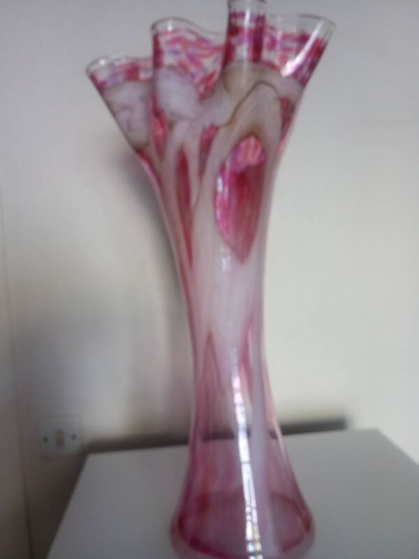 Grand vase corolle évasé 50cm - moucheté rose & blanc Design 70'