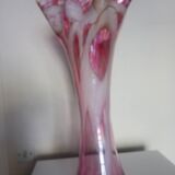 Large flared corolla vase 50cm - speckled pink & white, 70s design