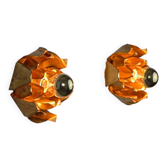 Pair of floral gilt metal wall sconces, Hans Kögl, 1970s