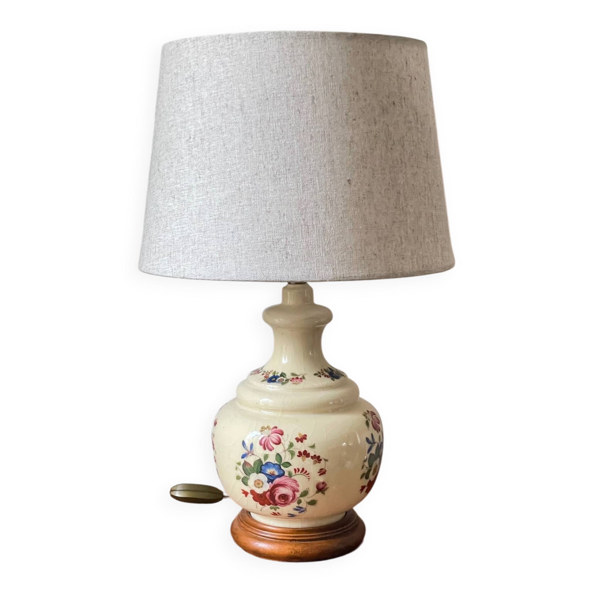 Vintage Ceramic Lamp with Wooden Base