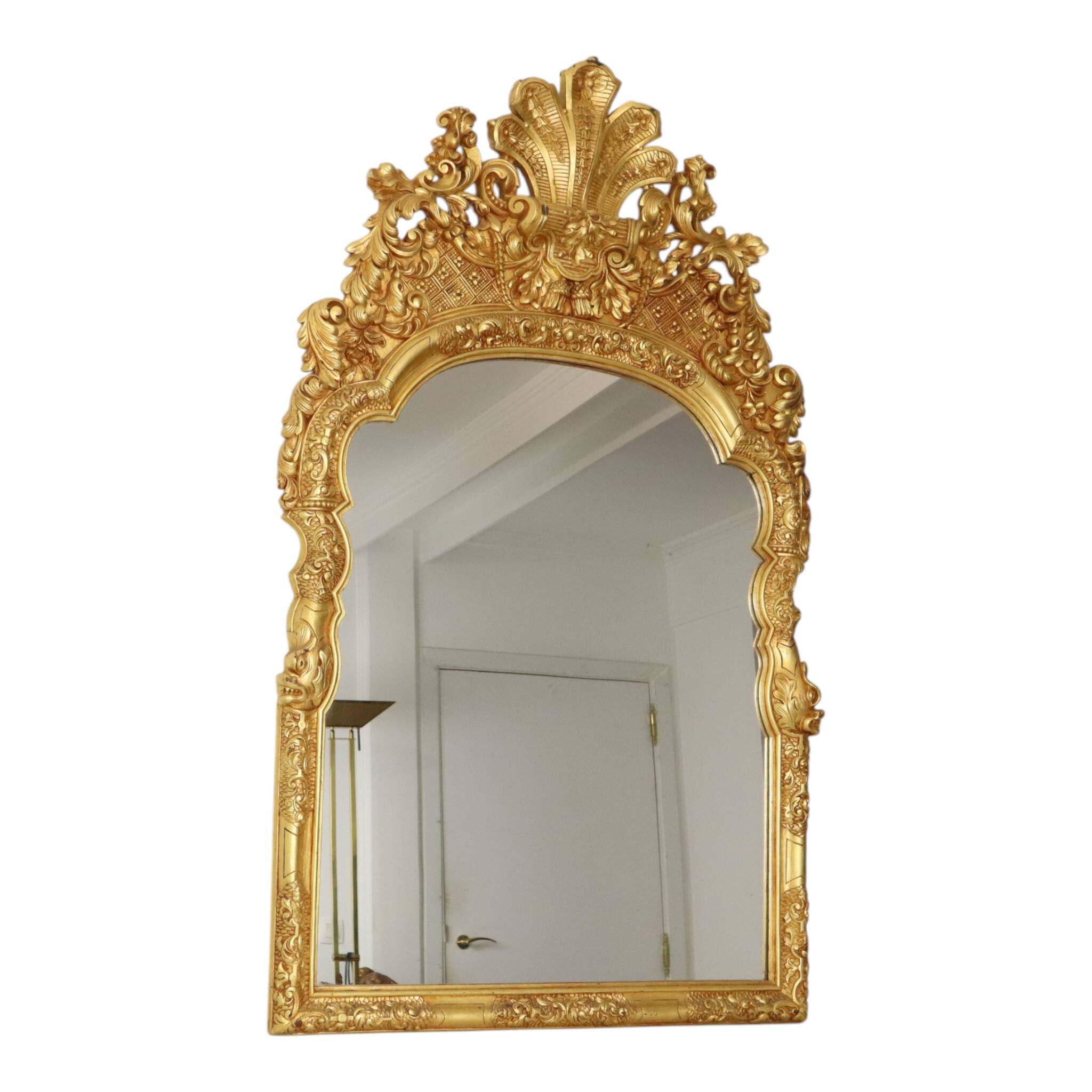 Large Classic Wooden Mirror, Rococo Style Chinoiserie, 124 cm