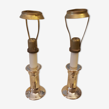 2 candle holders gold glass with lampshade supports
