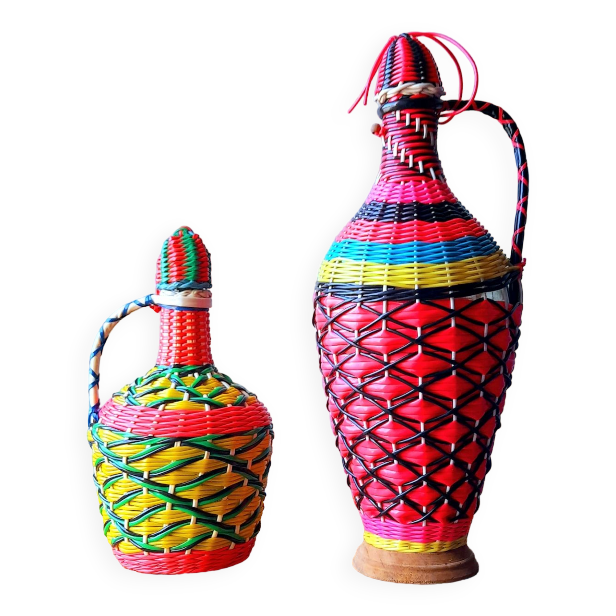 Set of 2 bottles scoubidous 60s