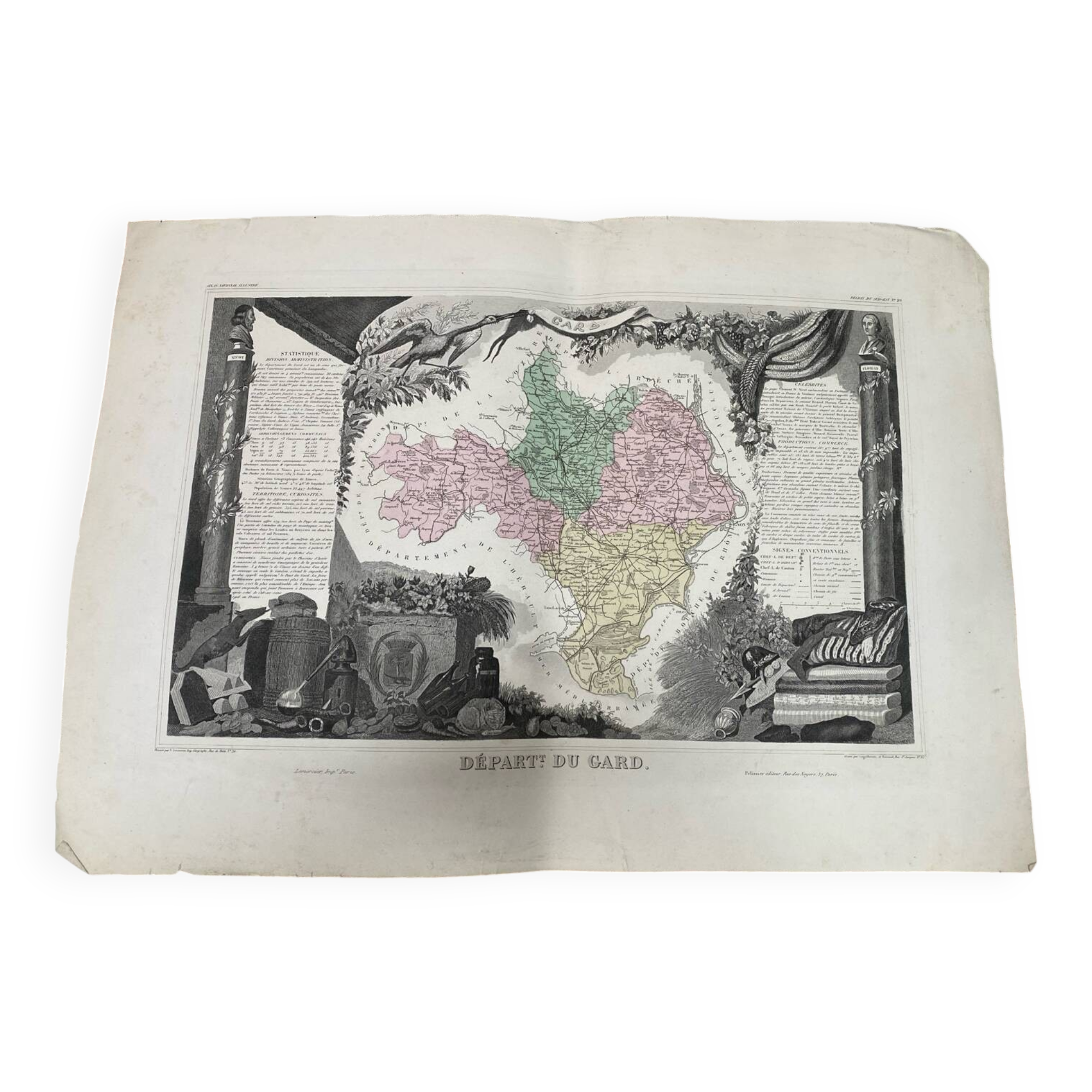 Ancienne carte illustrée du Gard