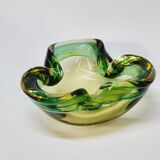 Empty Pocket Cup Ashtray Vintage Murano Glass Sommerso Green and Yellow