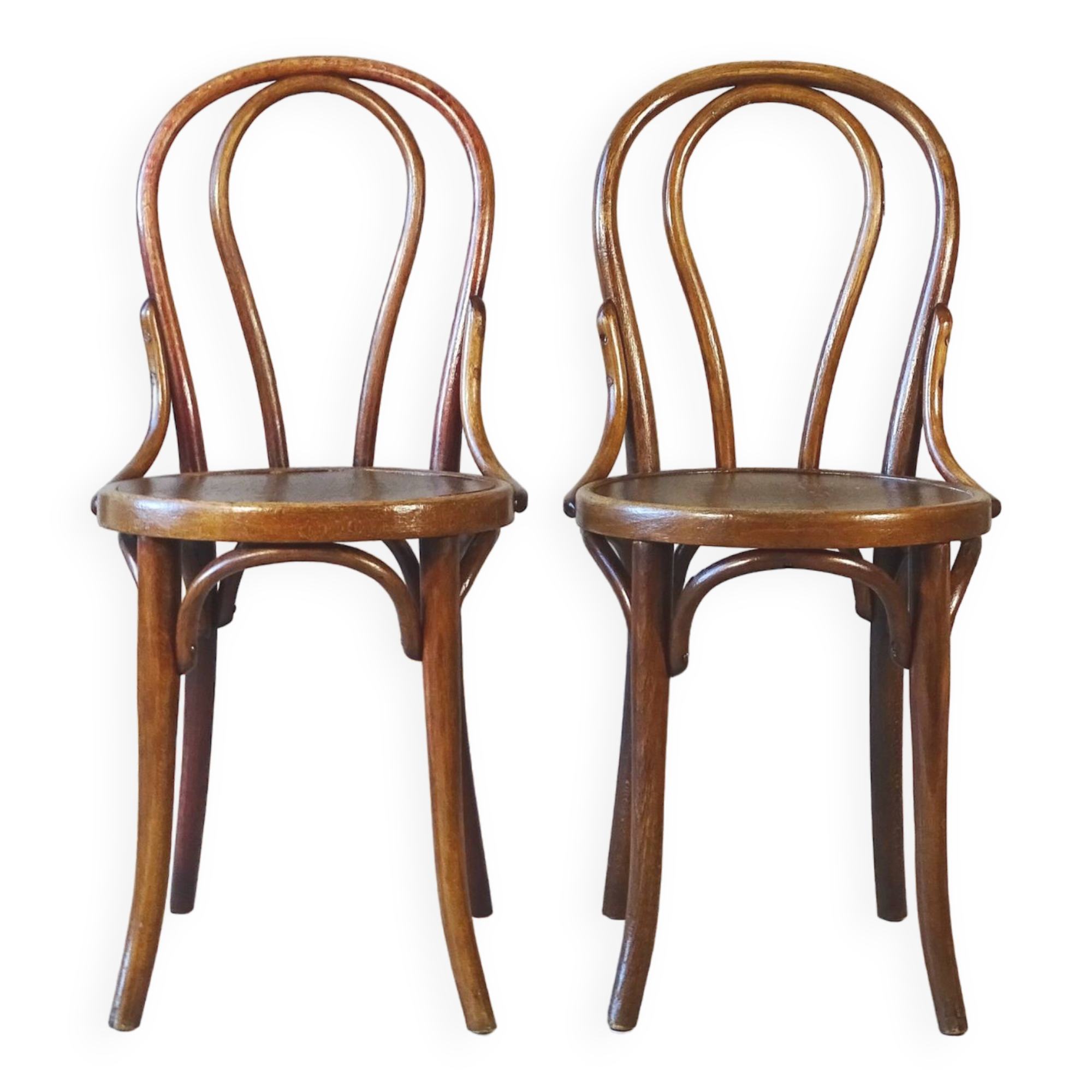 Set of 2 Thonet wooden seat bistro chairs N°18 1/2, Circa 1920