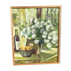 Toile bouquet camaïeu de vert signé Bourrat cadre bois brut
