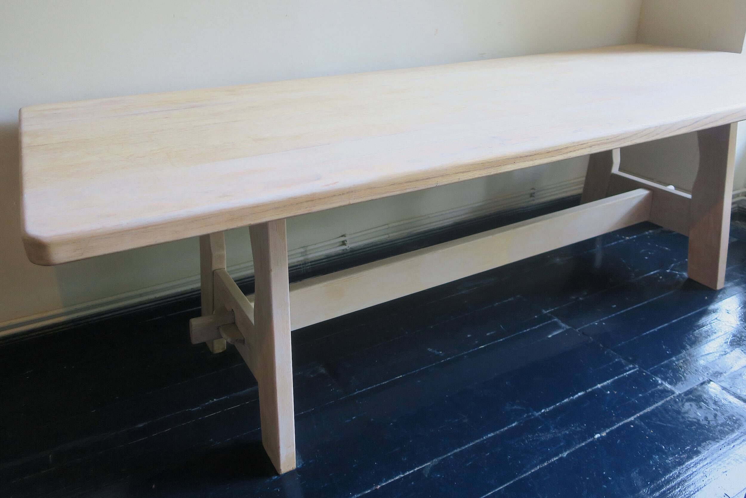Large mid-century limed solid oak dining table 244 cm x 100 cm, 1950